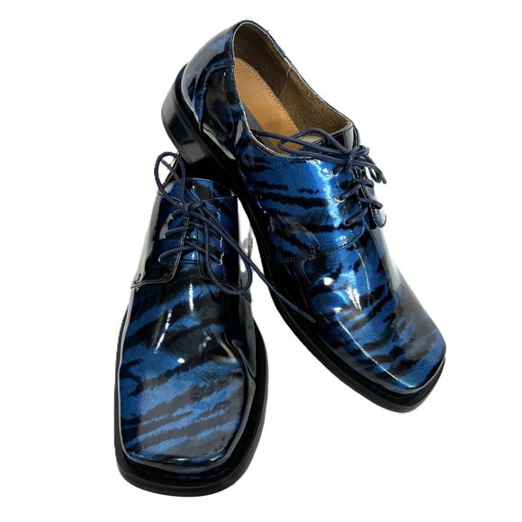 Vintage Zoot Suit Zebra Blue Oxford Formal Dress Shoe Rare OOAK NWOT - Picture 1 of 12